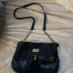 Nine West Black Leather Shoulder Bag with Tassel